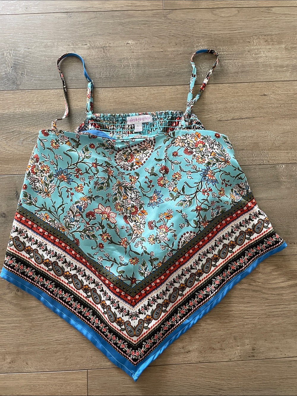 Aqua Floral Bandana Style Spaghetti Strap Top